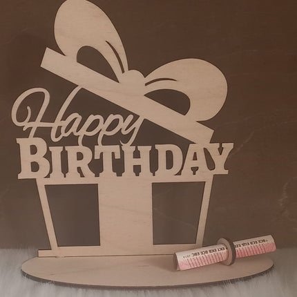Geldgeschenk, Happy Birthday aus Holz