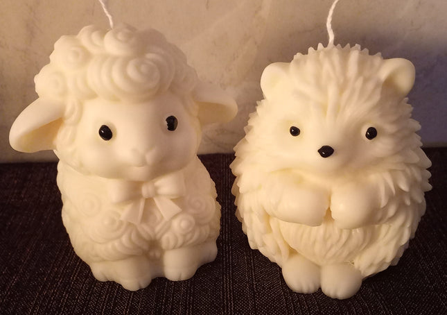 Schaf und Igel im 2er Set in Natur Farbe, Kerze Weihnachten, Nikolaus, Weihnachtsfeier, Mitbringsel