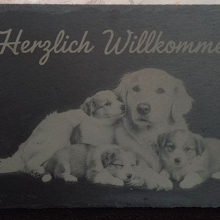 Schiefer Willkommensschild, Schild, Herzlich Willkommen