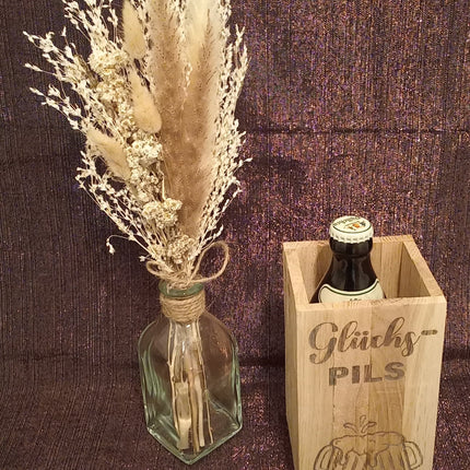 Flaschenbox, Behälter für eine Flasche, Geschenk, Männer, Frauen aus Klötzchen graviert