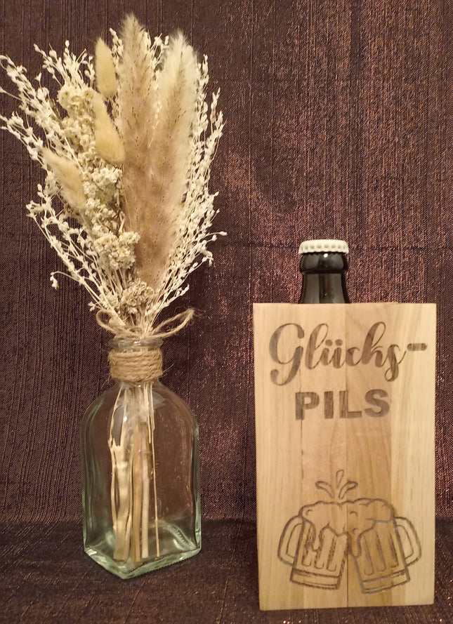 Flaschenbox, Behälter für eine Flasche, Geschenk, Männer, Frauen aus Klötzchen graviert