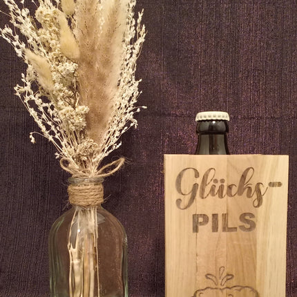 Flaschenbox, Behälter für eine Flasche, Geschenk, Männer, Frauen aus Klötzchen graviert