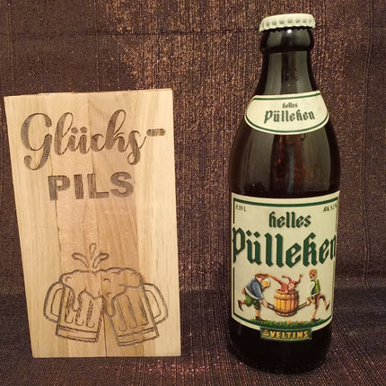 Flaschenbox, Behälter für eine Flasche, Geschenk, Männer, Frauen aus Klötzchen graviert