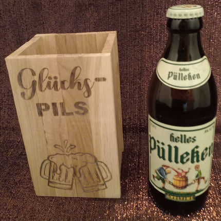 Flaschenbox, Behälter für eine Flasche, Geschenk, Männer, Frauen aus Klötzchen graviert