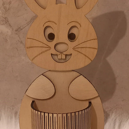Osterhase mit Plätzchen für ein kleines Geschenk 3mm Birke, gelasert (OHNE DEKORATION)