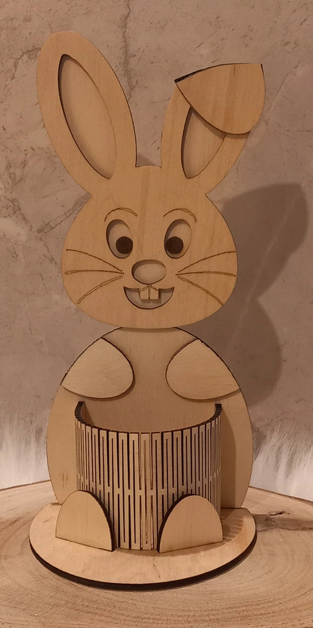 Osterhase mit Plätzchen für ein kleines Geschenk 3mm Birke, gelasert (OHNE DEKORATION)