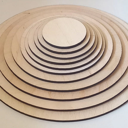 Holzscheiben, Rohlinge, 3mm Birke, verschiedene Größen, rund im 5er Pack. Ideal zum Basteln, Untersetzer