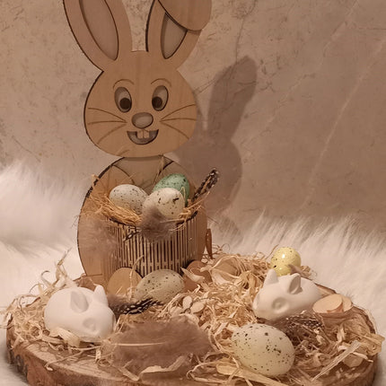 Osterhase mit Plätzchen für ein kleines Geschenk 3mm Birke, gelasert (OHNE DEKORATION)