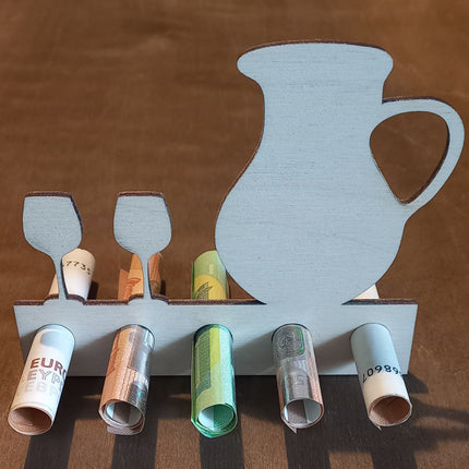 Geldgeschenk aus Holz, verschiedene Motive, Happy Birthday, Motorrad, Motorroller, Klavier, Gitarre, Note, Karaffe, Gläser, Fahrrad, Topf, Utensilien, Kessel, Tasse, Brett, Beil