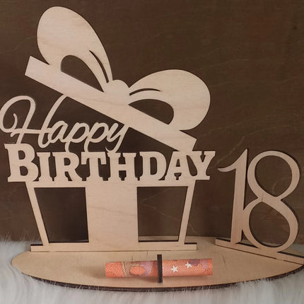 Happy Birthday Geschenk aus Holz, Geldgeschenk, Motiv Geschenk