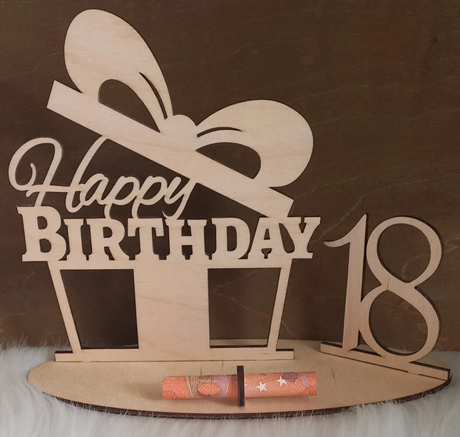 Happy Birthday Geschenk aus Holz, Geldgeschenk, Motiv Geschenk