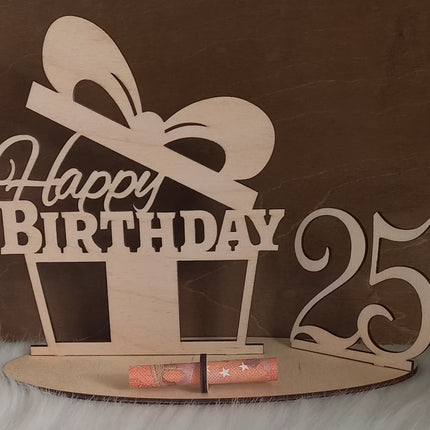 Happy Birthday Geschenk aus Holz, Geldgeschenk, Motiv Geschenk