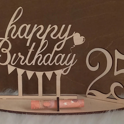 Happy Birthday Geschenk aus Holz, Geldgeschenk, Motiv Wimpel