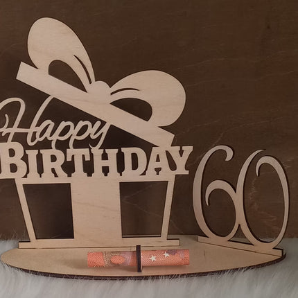 Happy Birthday Geschenk aus Holz, Geldgeschenk, Motiv Geschenk