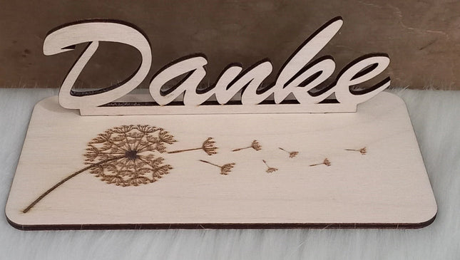 DANKE mit PUSTEBLUME, Geschenk aus Holz, einfach mal DANKE sagen, gelasert und graviert