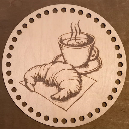 Holzboden, Croissant und Cappuccino, Häkelböden, Häkeldeckel, Rund 15,0 cm,20,0 cm, 22,0 cm, 25,0 cm