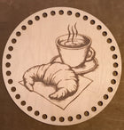 Holzboden, Croissant und Cappuccino, Häkelböden, Häkeldeckel, Rund 15,0 cm,20,0 cm, 22,0 cm, 25,0 cm