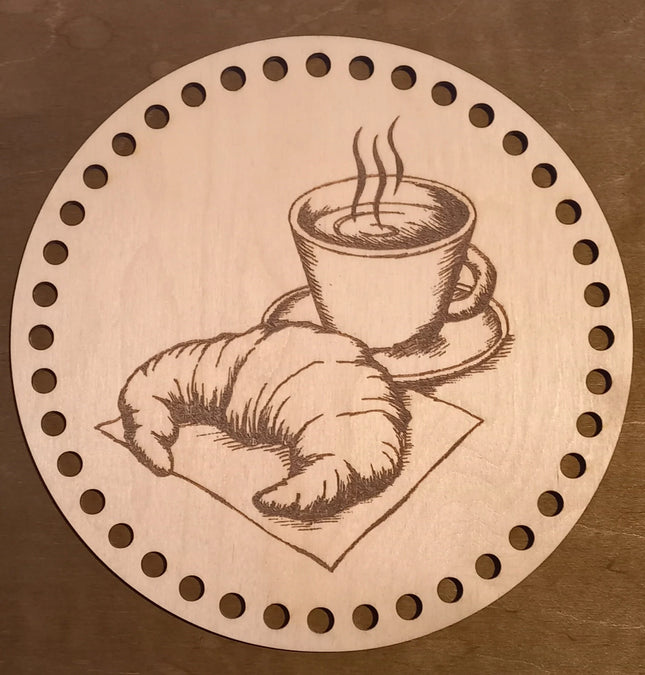Holzboden, Croissant und Cappuccino, Häkelböden, Häkeldeckel, Rund 15,0 cm,20,0 cm, 22,0 cm, 25,0 cm