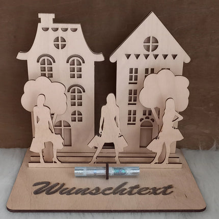 Geldgeschenk aus Holz PERSONALISIERT, SHOPPINGDAY, Shoppen, Geschenkgutschein