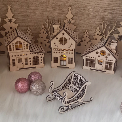 Weihnachtsdorf, 5 teiliges Set, Lichterhäuser
