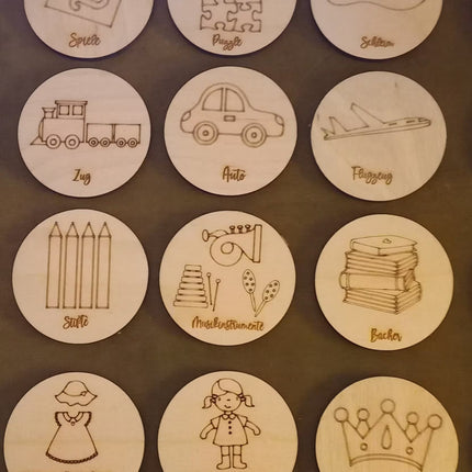 Holzetiketten/Schildchen, Kinderzimmer/ Organisation, Trofast, Motive mit Schrift, verschiedene Motive, ohne Klett