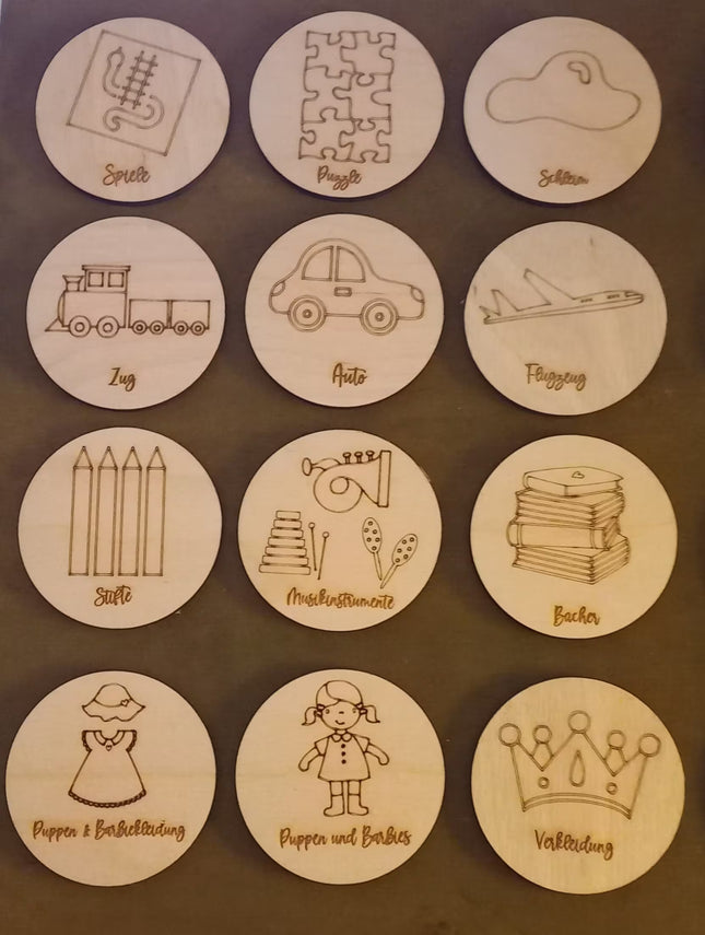 Holzetiketten/Schildchen, Kinderzimmer/ Organisation, Trofast, Motive mit Schrift, verschiedene Motive, ohne Klett