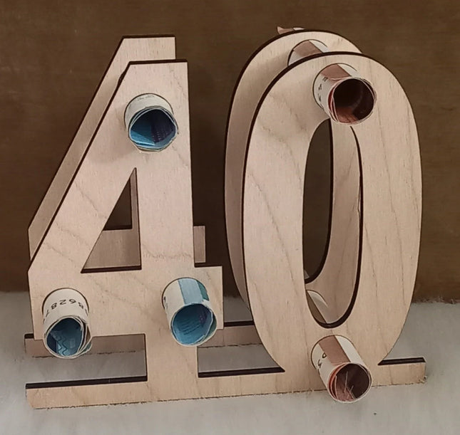 Geburtstag, Geldgeschenk aus Holz, Zahlen 40/50/60/70/80
