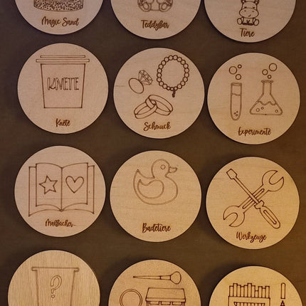 Holzetiketten/Schildchen, Kinderzimmer/ Organisation, Trofast, Motive mit Schrift, verschiedene Motive, ohne Klett