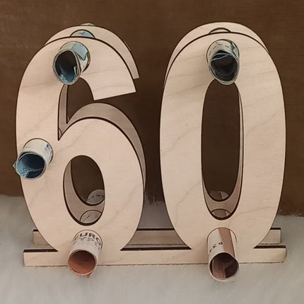 Geburtstag, Geldgeschenk aus Holz, Zahlen 40/50/60/70/80