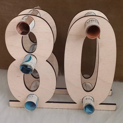 Geburtstag, Geldgeschenk aus Holz, Zahlen 40/50/60/70/80