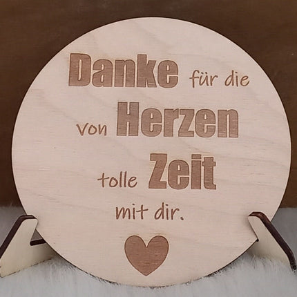 DANKE für die von HERZEN tolle ZEIT mit dir, Holzplatte in verschiedenen Größen aus 3mm Birkenholz gelasert, Geschenk, Mitbringsel