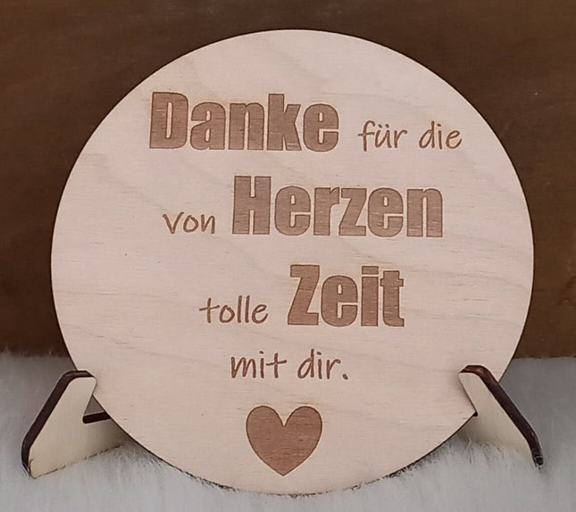 DANKE für die von HERZEN tolle ZEIT mit dir, Holzplatte in verschiedenen Größen aus 3mm Birkenholz gelasert, Geschenk, Mitbringsel