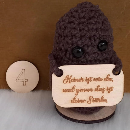 Positive Kartoffeln, personalisierbar. Mit Sprüchen die motivieren, oder Deinem eigenen Spruch. Mit Holzschildchen, Holzboden