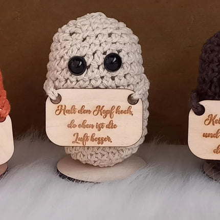 Positive Kartoffeln, personalisierbar. Mit Sprüchen die motivieren, oder Deinem eigenen Spruch. Mit Holzschildchen, Holzboden
