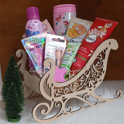 Beautybox, Geschenkbox, Wellnessbox, Weihnachtsschlitten für Frauen, personalisierbar.