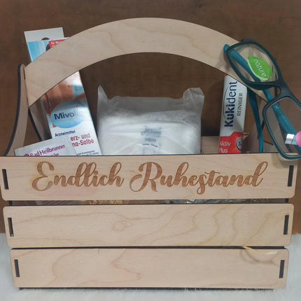 Rentnerbox/ Rentnerkorb, Ruhestand. Zur Rente, lustiges Geschenk zum Renteneintritt