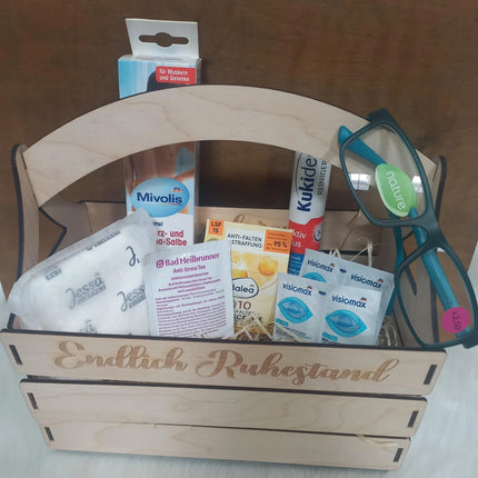 Rentnerbox/ Rentnerkorb, Ruhestand. Zur Rente, lustiges Geschenk zum Renteneintritt