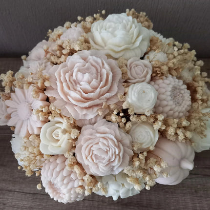 Luxus Rapswachs Strauß , Vanille und Natur, Bouquet, Blumenstrauß, Blumen aus Rapswachs, vegan, umweltfreundlich