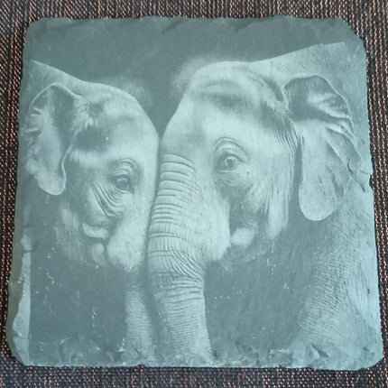 Untersetzer graviert, aus Schiefer, Elefant einzeln oder als Viererset