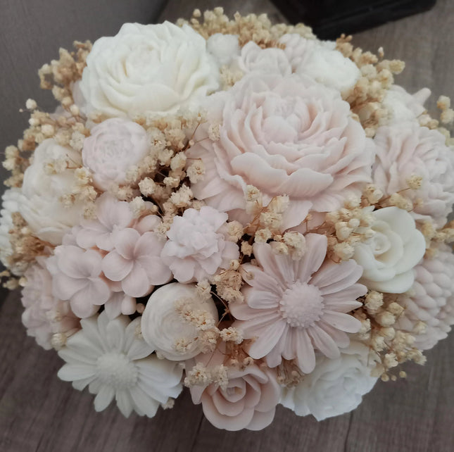 Luxus Rapswachs Strauß , Vanille und Natur, Bouquet, Blumenstrauß, Blumen aus Rapswachs, vegan, umweltfreundlich
