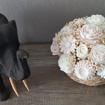 Luxus Rapswachs Strauß , Vanille und Natur, Bouquet, Blumenstrauß, Blumen aus Rapswachs, vegan, umweltfreundlich
