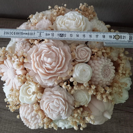 Luxus Rapswachs Strauß , Vanille und Natur, Bouquet, Blumenstrauß, Blumen aus Rapswachs, vegan, umweltfreundlich