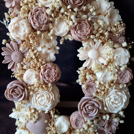 Buchstaben aus Blumen, Initialen, Blumen aus Rapswachs, HOCHZEIT, GEBURT, TAUFE, Geburtstag, einzigartig, Unikate, 30,0 cm Hoch