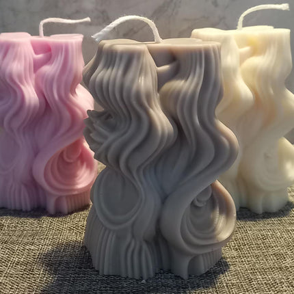 SWIRL, WELLEN, ABSTRAKTE Form, Kerze aus Rapswachs handgegossen