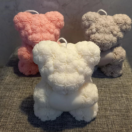 Teddy, Teddybär mit Herz, Kerze aus Rapswachs handgegossen