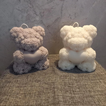 Teddy, Teddybär mit Herz, Kerze aus Rapswachs handgegossen