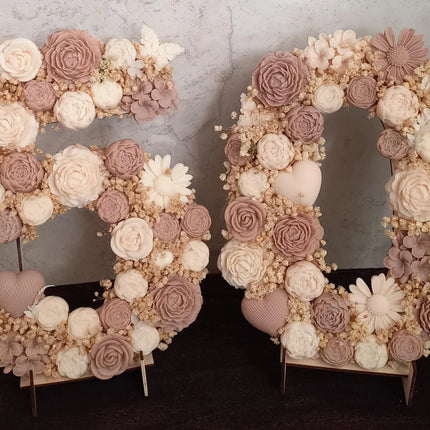 Zahlen aus Blumen, Blumen aus Rapswachs, HOCHZEIT, GEBURT, TAUFE, Geburtstag, einzigartig, Unikate, ca. 30,0 cm Hoch