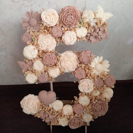 Zahlen aus Blumen, Blumen aus Rapswachs, HOCHZEIT, GEBURT, TAUFE, Geburtstag, einzigartig, Unikate, ca. 30,0 cm Hoch
