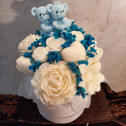 Baby Geschenk, Zur Geburt, verschiedene Farben, Babyparty, Blumen, Wachsblumen aus 100 % Rapswachs, Blumenbouque