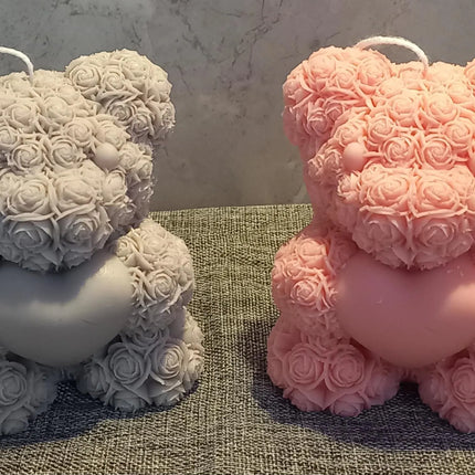 Teddy, Teddybär mit Herz, Kerze aus Rapswachs handgegossen